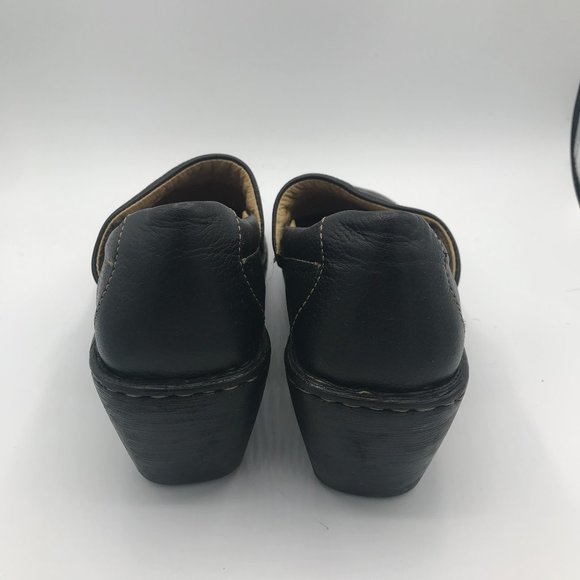 Born Black Leather Toby Wedge Heel Slider Clogs - Picture 4 of 7